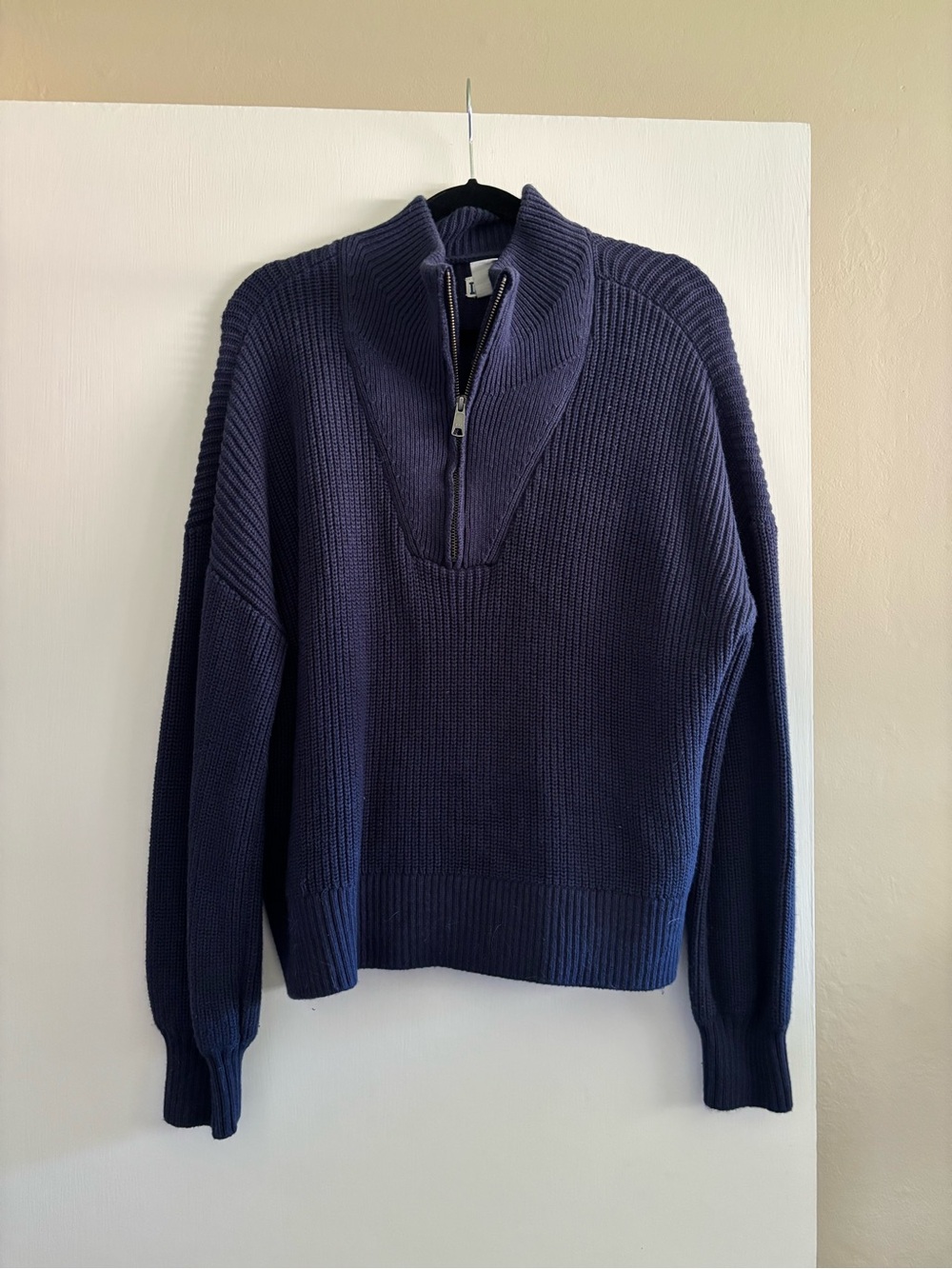 Duluth Trading Co Navy Zip-Front Ribbed Sweater
